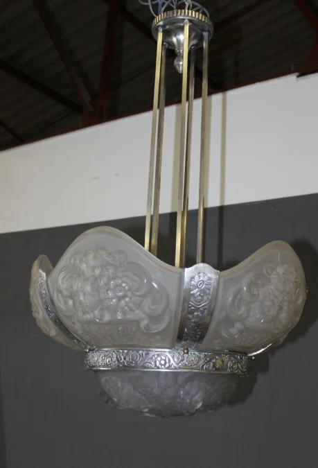Lustre à plaques d'époque Art Déco , diamètre 52 cm vers 1930