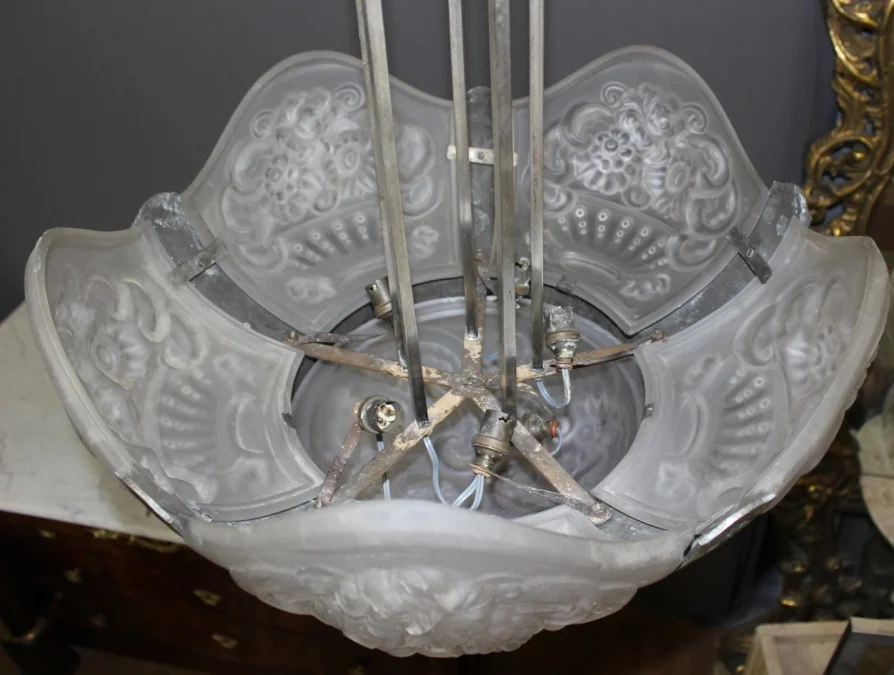 Lustre à plaques d'époque Art Déco , diamètre 52 cm vers 1930