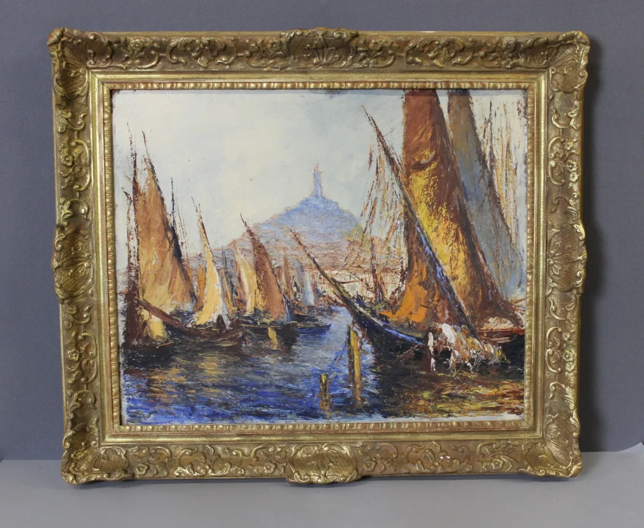 Huile sur panneau "le port de Marseille" vers 1950