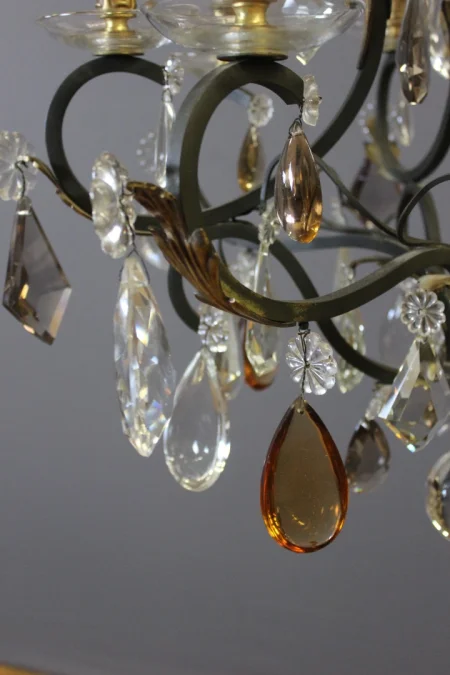 Lustre à Pampilles et Bronze , diamètre 66 cm , vers 1900