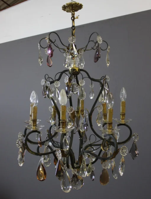 Lustre à Pampilles et Bronze , diamètre 66 cm , vers 1900
