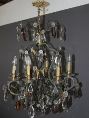Lustre à Pampilles et Bronze , diamètre 66 cm , vers 1900