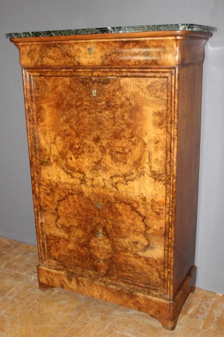 Secrétaire d'époque  Louis Philippe en Ronce de Noyer XIX