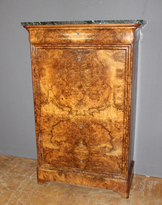 Secrétaire d'époque  Louis Philippe en Ronce de Noyer XIX