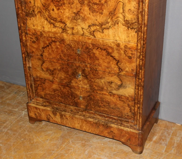 Secrétaire d'époque  Louis Philippe en Ronce de Noyer XIX