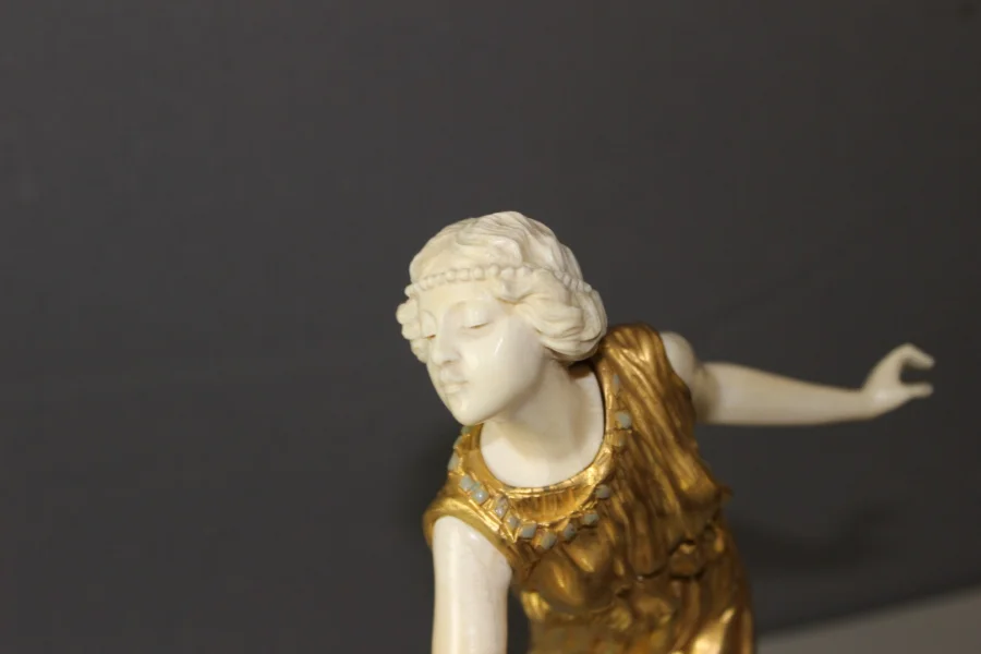 Chryselephantine Sculpture Of A Woman With A Tambourine By Affortunato Gori