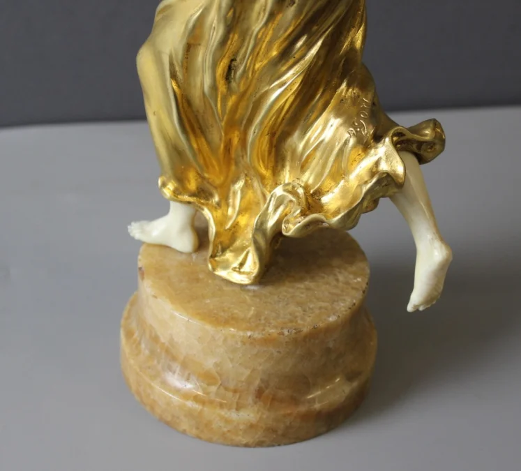 Chryselephantine Sculpture Of A Woman With A Tambourine By Affortunato Gori
