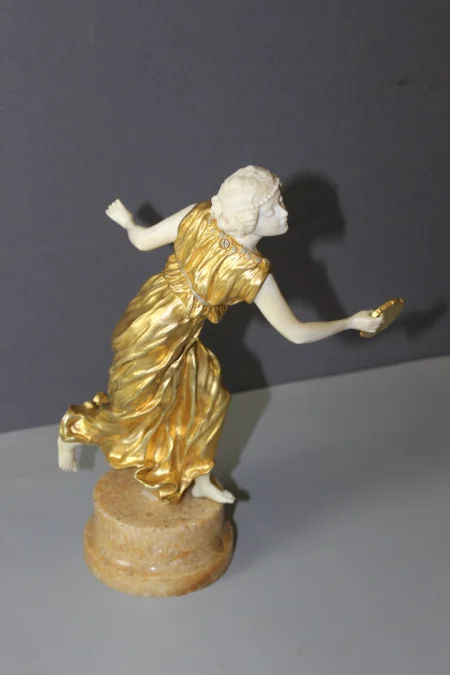 Chryselephantine Sculpture Of A Woman With A Tambourine By Affortunato Gori