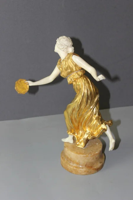 Chryselephantine Sculpture Of A Woman With A Tambourine By Affortunato Gori