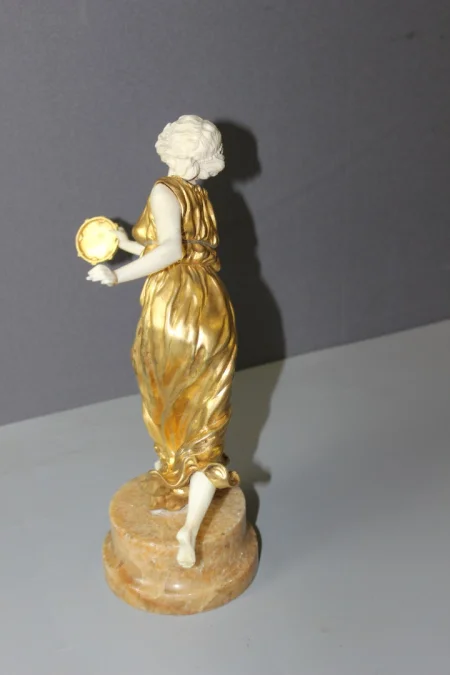 Chryselephantine Sculpture Of A Woman With A Tambourine By Affortunato Gori