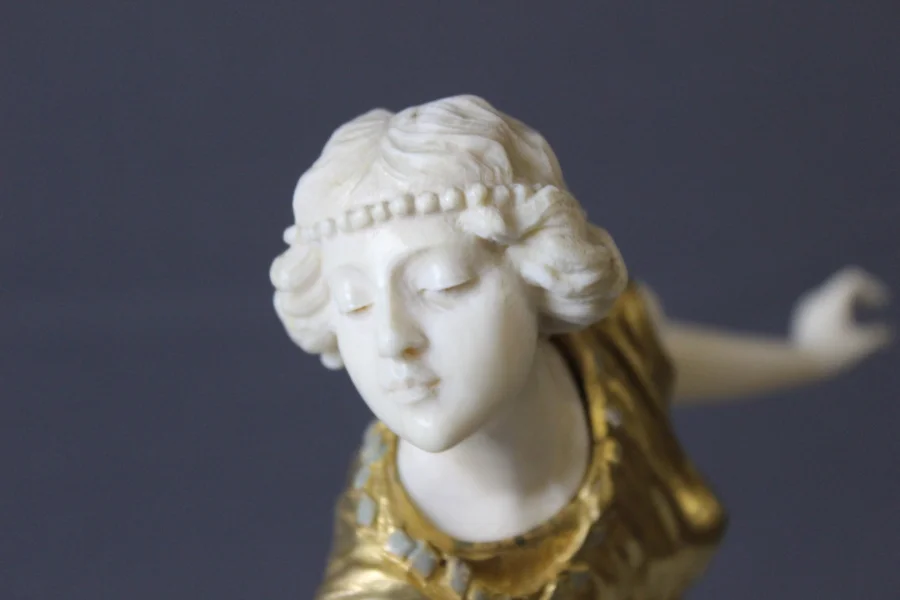 Chryselephantine Sculpture Of A Woman With A Tambourine By Affortunato Gori