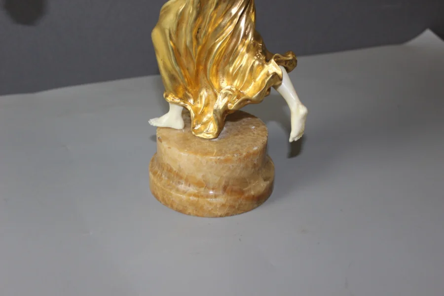 Chryselephantine Sculpture Of A Woman With A Tambourine By Affortunato Gori