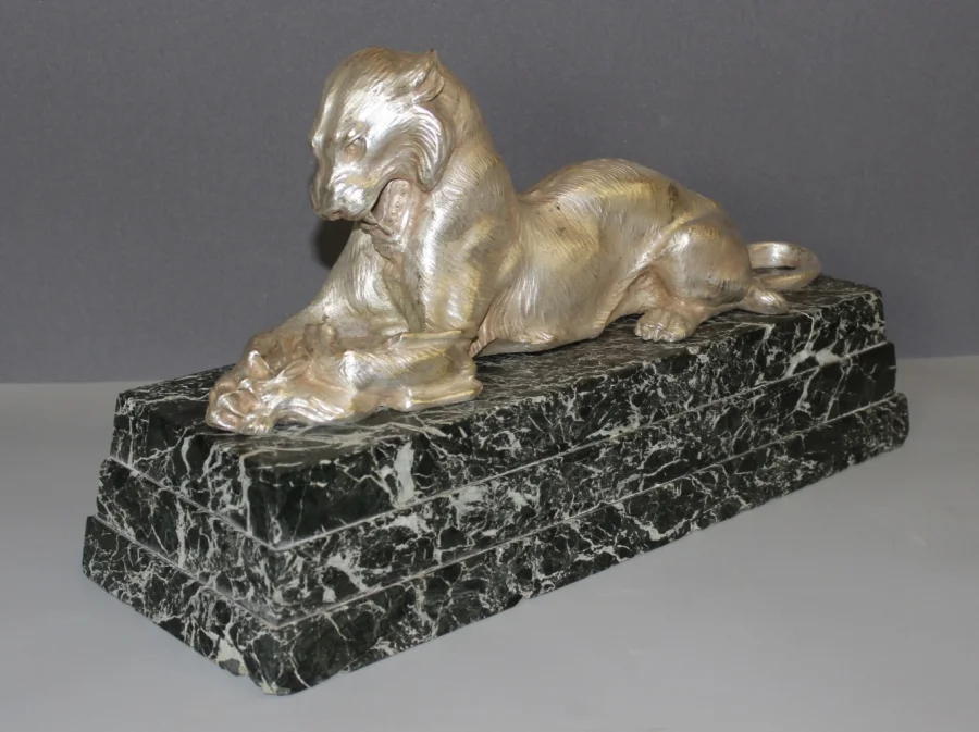 Lioness In Silver Bronze Circa 1930