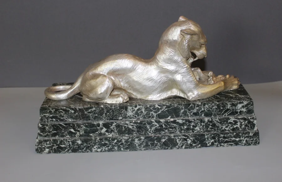 Lioness In Silver Bronze Circa 1930