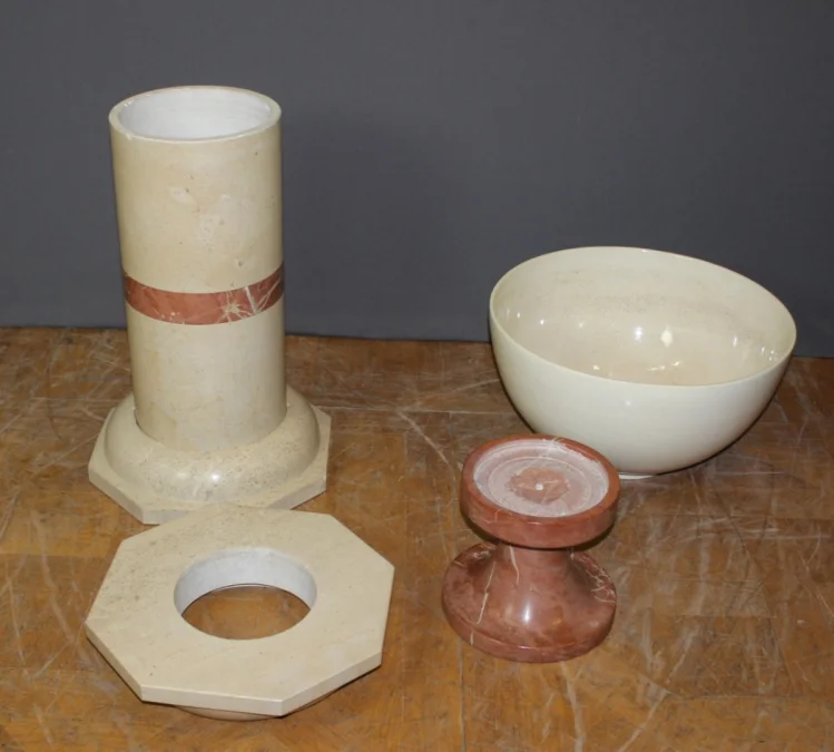 Colonne et sa vasque en marbre et céramique vers 1980