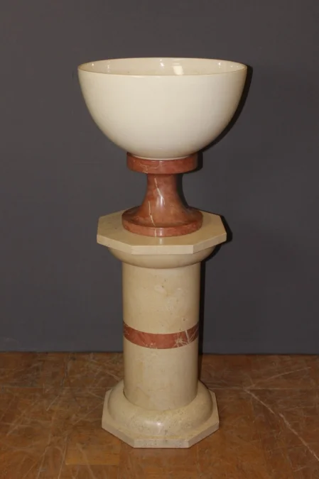 Colonne et sa vasque en marbre et céramique vers 1980