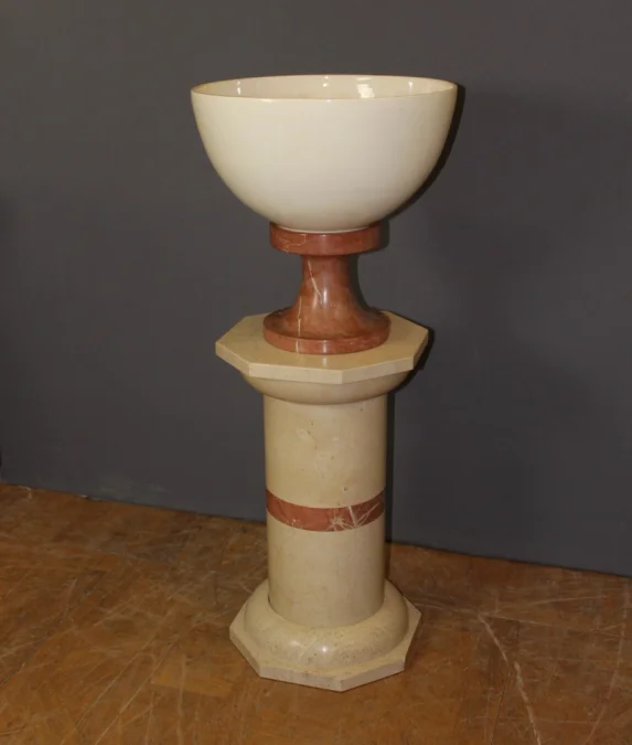 Colonne et sa vasque en marbre et céramique vers 1980