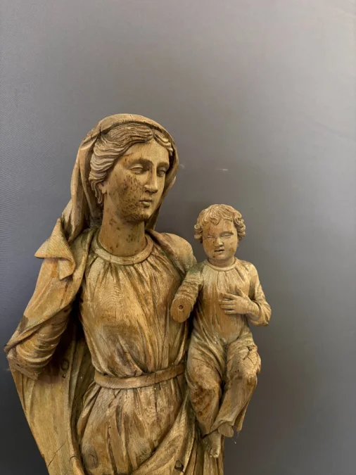 Virgin And Child In Carved Wood, Late 18th Century