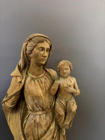 Virgin And Child In Carved Wood, Late 18th Century