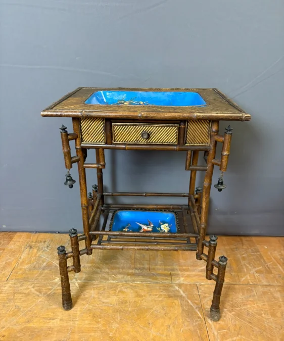 Napoleon III Table In Bamboo And Choisy Le Roi Earthenware, 19th Century