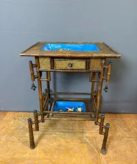 Napoleon III Table In Bamboo And Choisy Le Roi Earthenware, 19th Century