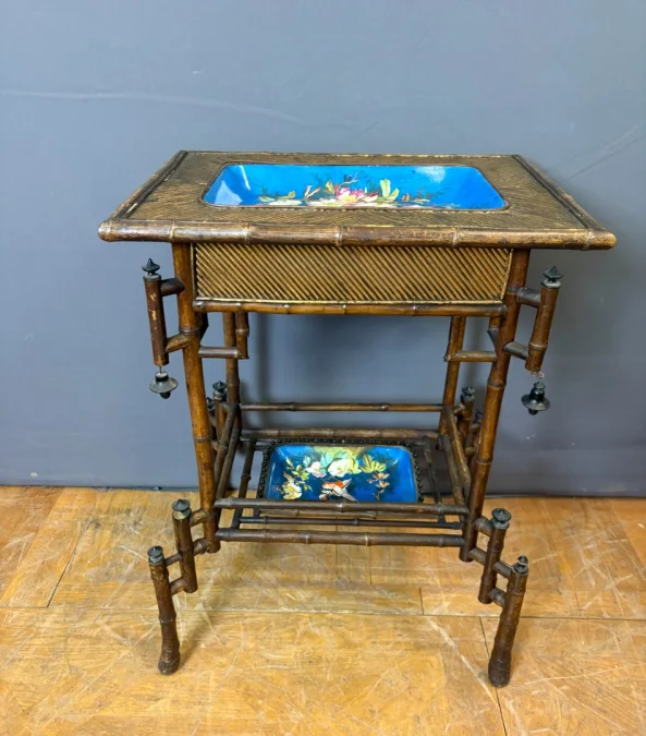 Napoleon III Table In Bamboo And Choisy Le Roi Earthenware, 19th Century