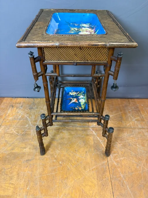 Napoleon III Table In Bamboo And Choisy Le Roi Earthenware, 19th Century