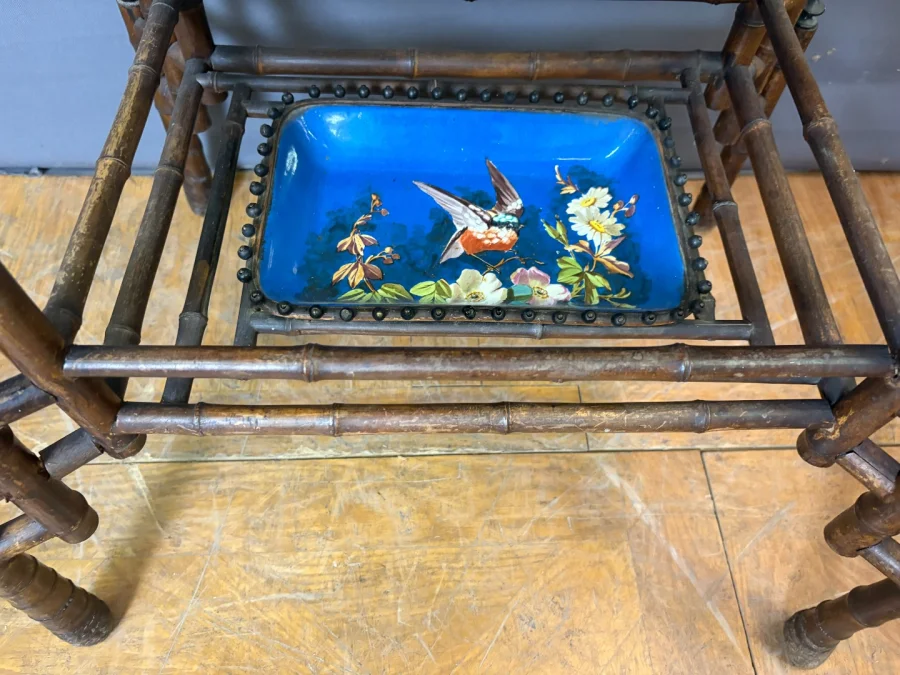 Napoleon III Table In Bamboo And Choisy Le Roi Earthenware, 19th Century