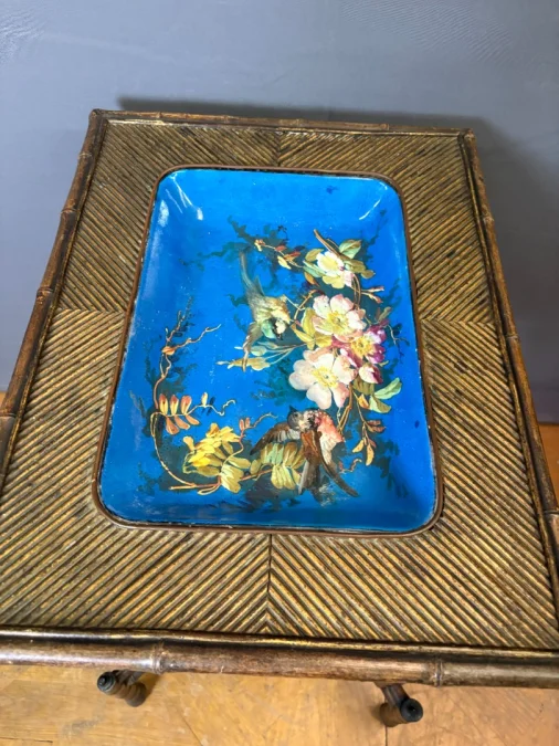Napoleon III Table In Bamboo And Choisy Le Roi Earthenware, 19th Century