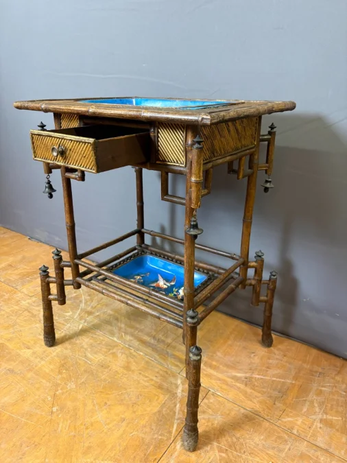 Napoleon III Table In Bamboo And Choisy Le Roi Earthenware, 19th Century
