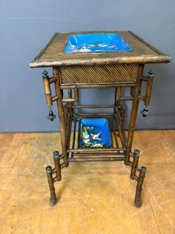 Napoleon III Table In Bamboo And Choisy Le Roi Earthenware, 19th Century
