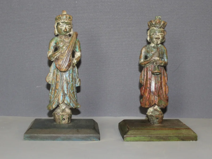 Pair Of Polychrome Wood Sculptures , North India XIX