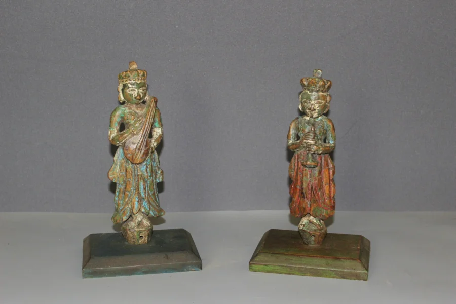 Pair Of Polychrome Wood Sculptures , North India XIX