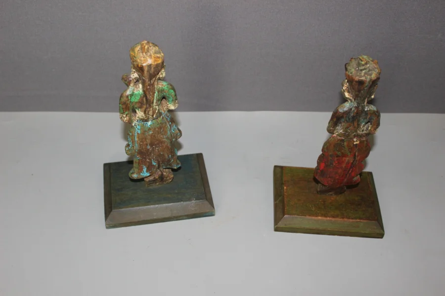 Pair Of Polychrome Wood Sculptures , North India XIX