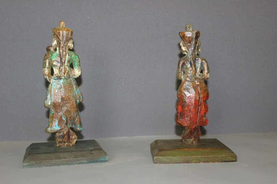 Pair Of Polychrome Wood Sculptures , North India XIX