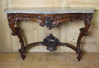 Large Louis XV-Style Walnut Console Table, 19th Century
