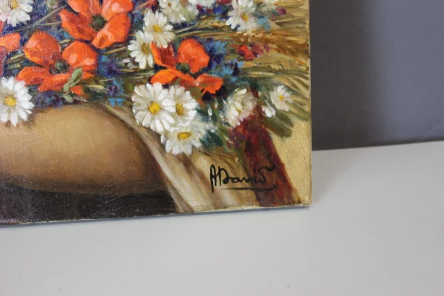 Óleo sobre lienzo "La Gitane Au Bouquet" por Alain David — Muy buen estado