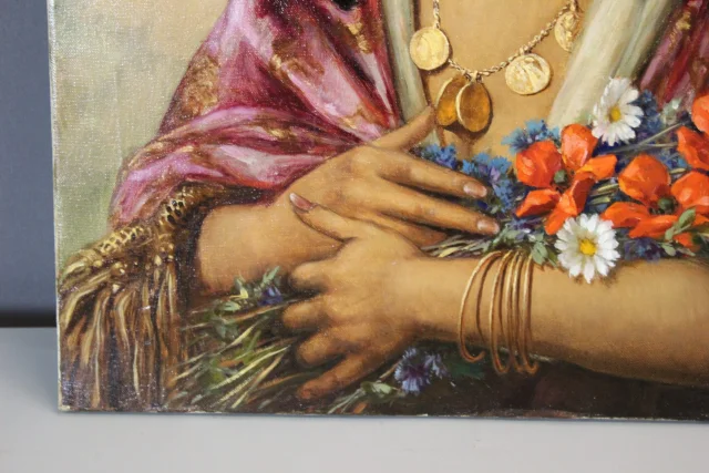 Óleo sobre lienzo "La Gitane Au Bouquet" por Alain David — Muy buen estado