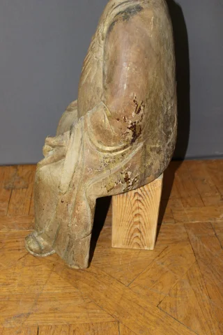 Monje Chino Sentado en Madera Tallada, altura 80 cm, hacia 1900 — Muy buen estado