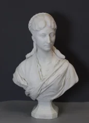 Important Carrara Marble Bust of a Woman by HF Iselin, 19th Century