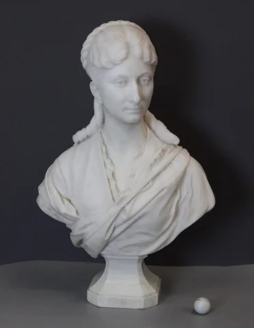 Important Carrara Marble Bust of a Woman by HF Iselin, 19th Century — Very good condition