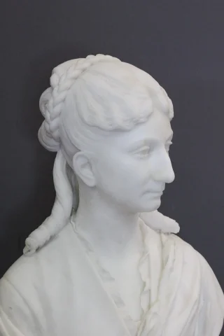 Important Carrara Marble Bust of a Woman by HF Iselin, 19th Century — Very good condition