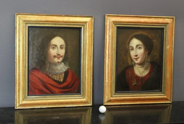 Paar Portretten, Franse School, 17e eeuw — Goede staat