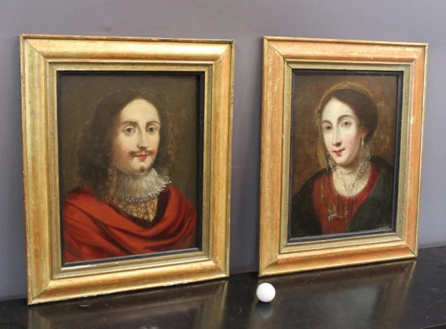 Paar Portretten, Franse School, 17e eeuw — Goede staat