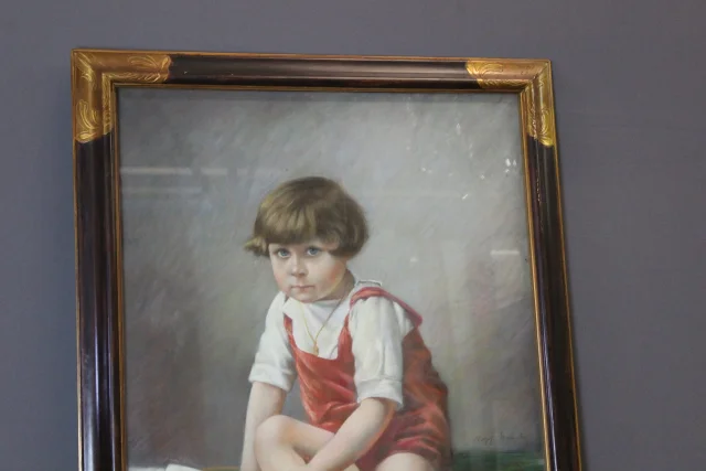 Pastello "Il bambino seduto" 122/81 cm, circa 1890 — Buono stato