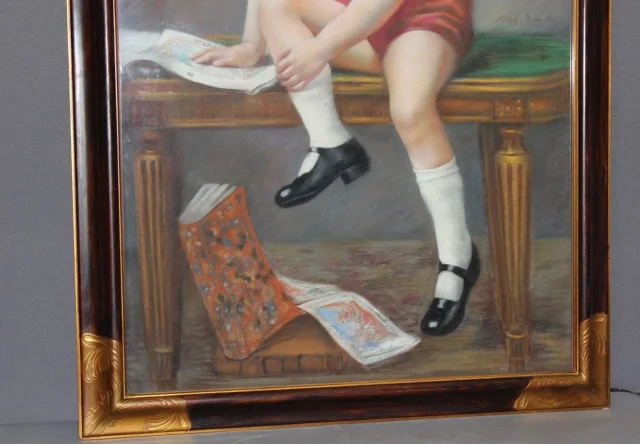 Pastello "Il bambino seduto" 122/81 cm, circa 1890 — Buono stato