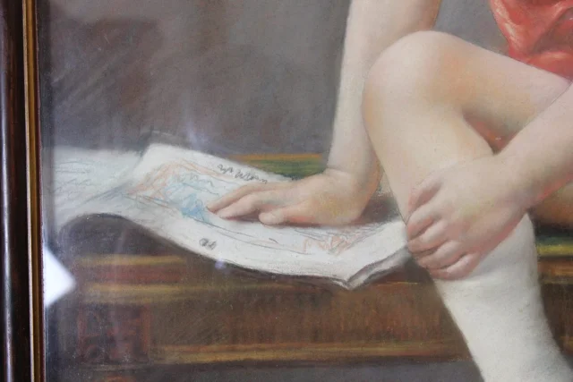 Pastello "Il bambino seduto" 122/81 cm, circa 1890 — Buono stato