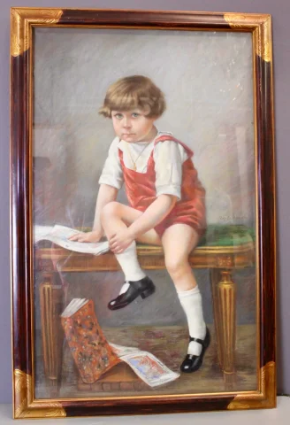Pastello "Il bambino seduto" 122/81 cm, circa 1890 — Buono stato