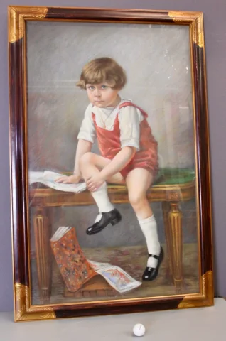 Pastello "Il bambino seduto" 122/81 cm, circa 1890 — Buono stato