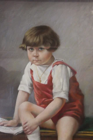 Pastello "Il bambino seduto" 122/81 cm, circa 1890 — Buono stato